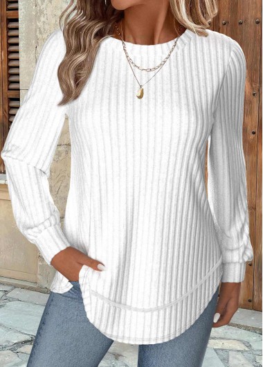 White Long Sleeve Round Neck Sweatshirt