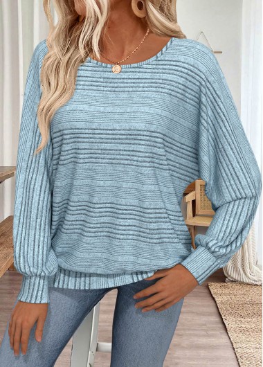 women clothes image of Dusty Blue Long Sleeve Round Neck T Shirt