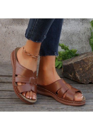 women clothes image of Dark Coffee Peep Toe Low Heel Sliders Slippers