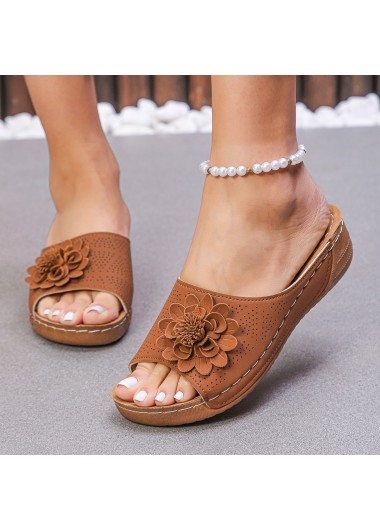 women clothes image of Dark Coffee Peep Toe Low Heel Sliders