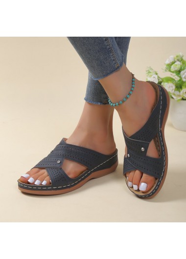 women clothes image of Dark Blue Open Toe Low Heel Sliders