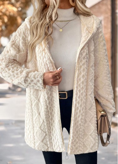 Beige Tummy Coverage Long Sleeve Hooded Coat
