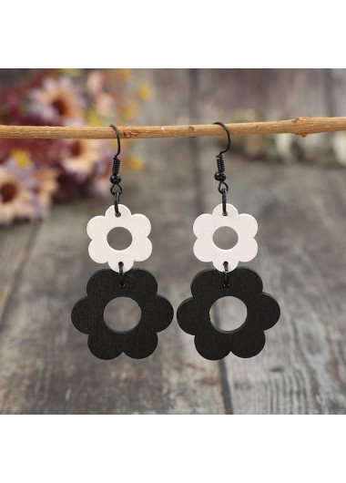 women clothes image of Black Hollow Wood Floral Design Earrings