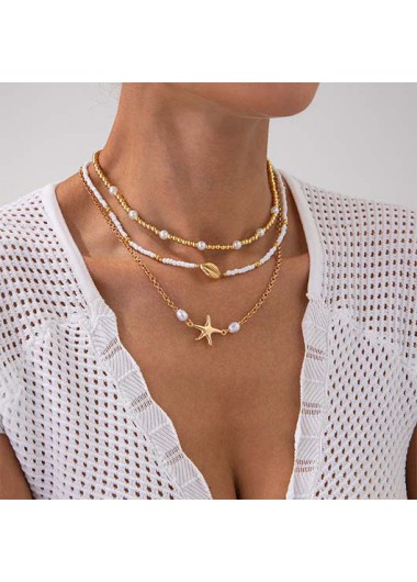 women clothes image of Golden Pearl Shell Alloy Beaded Necklace