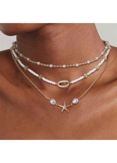 women clothes image of Golden Shell Starfish Alloy Beaded Necklace