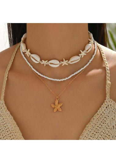 women clothes image of Beige Color Shell Alloy Detail Necklace