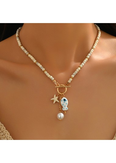 women clothes image of Beige Color Round Glass Detail Necklace