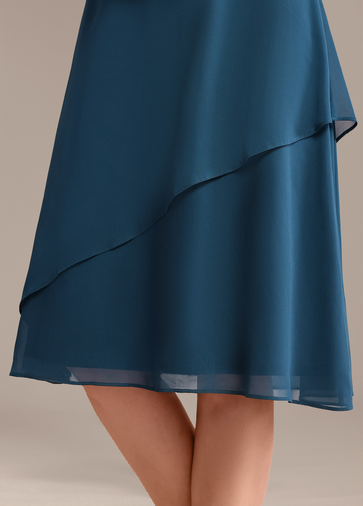 Peacock Blue Lace 3/4 Sleeve Round Neck Dress | picture 