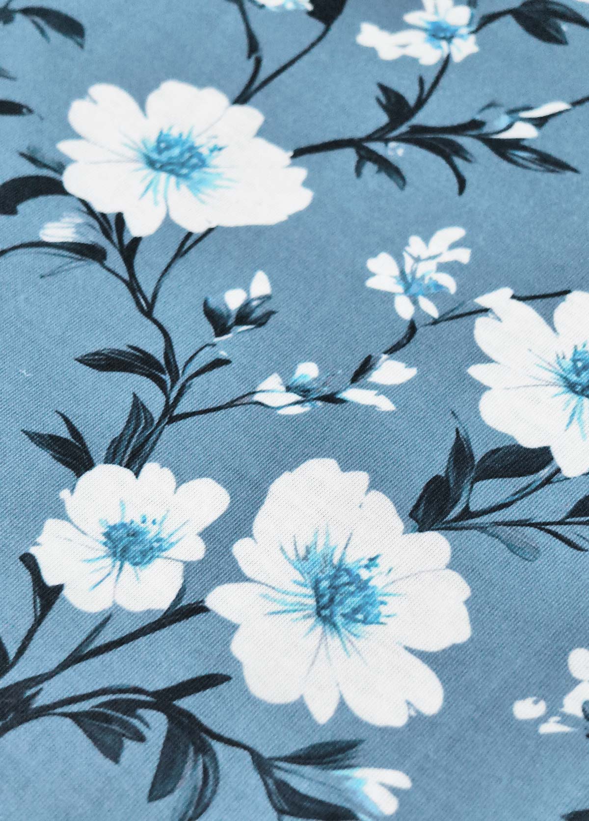 Dusty Blue Fake 2in1 Floral Print A Line Dress | picture 