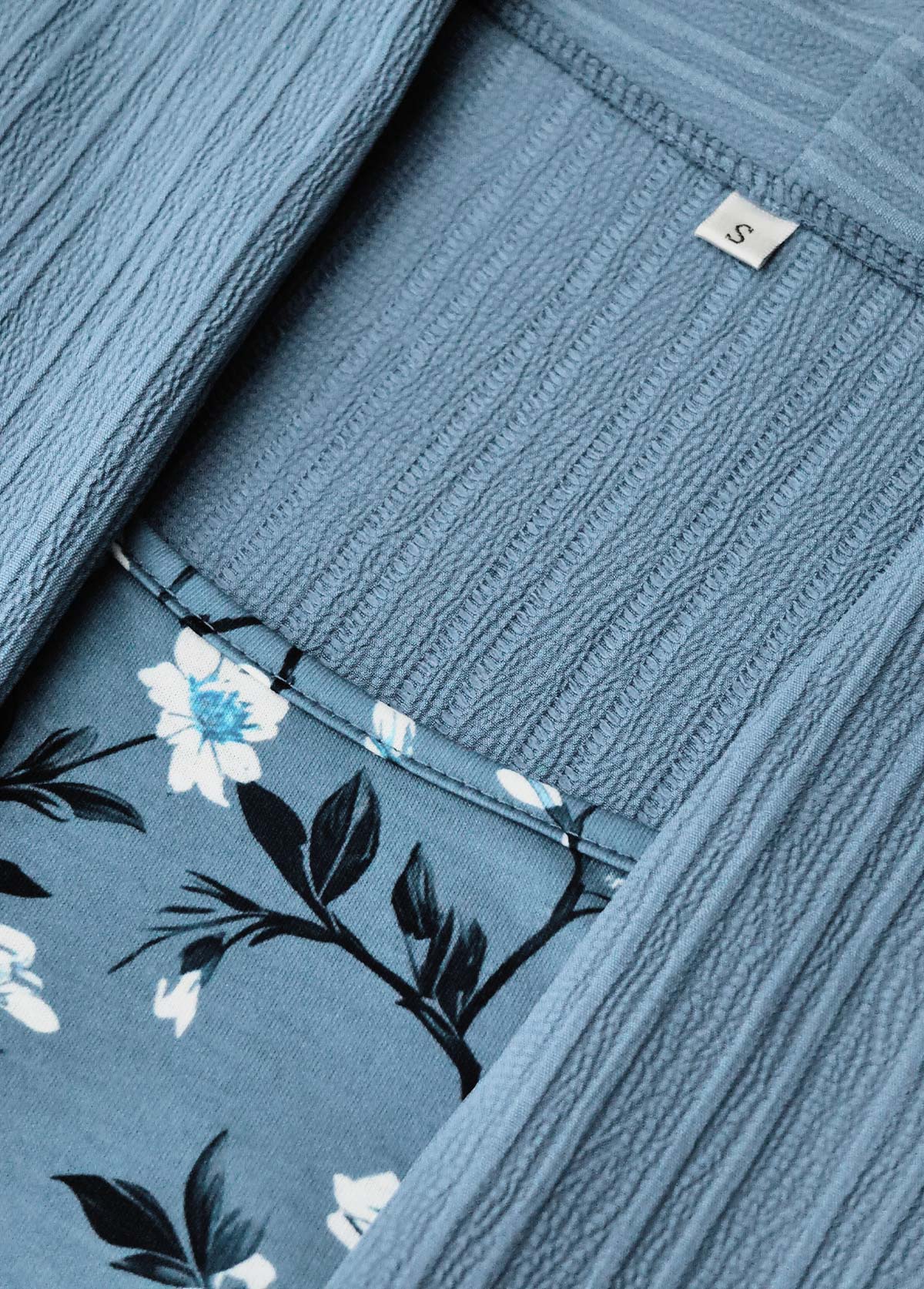 Dusty Blue Fake 2in1 Floral Print A Line Dress | picture 