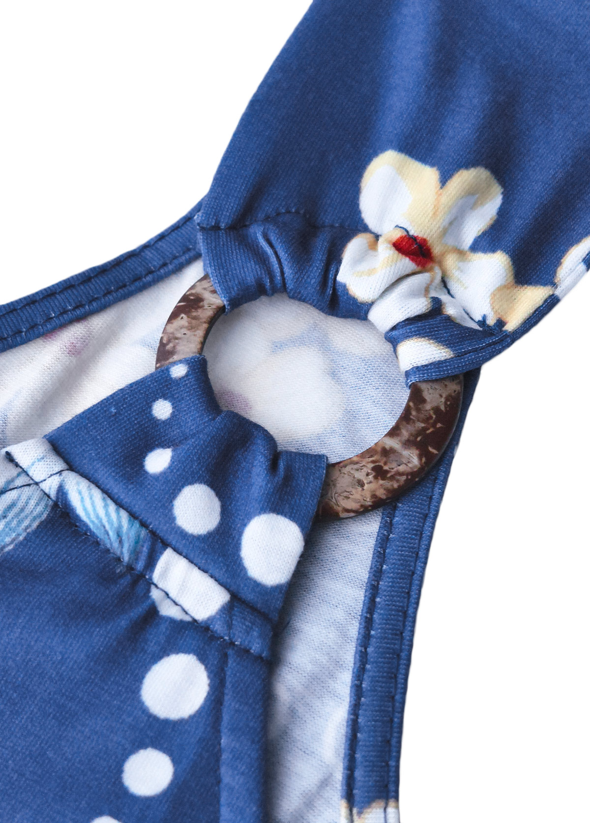 Blue Circular Ring Floral Print Strappy V Neck Dress | picture 