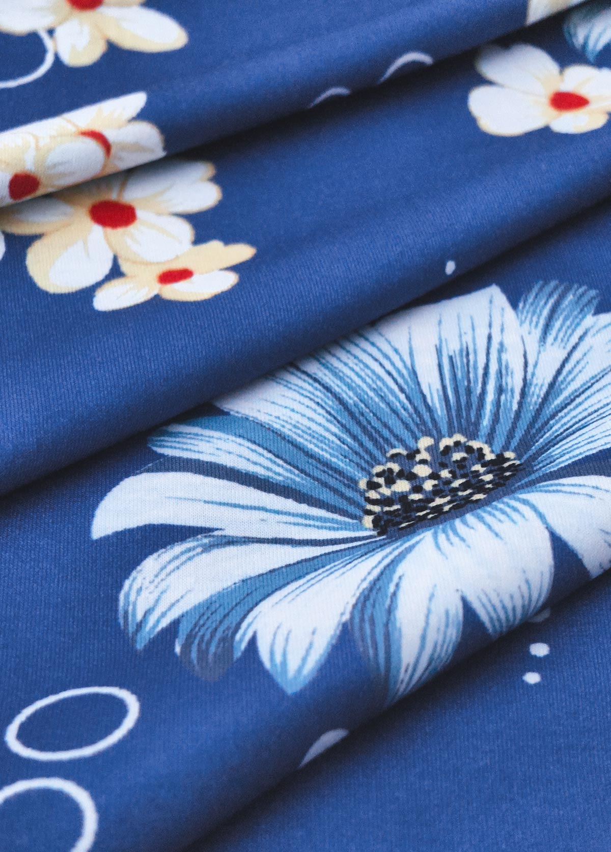 Blue Circular Ring Floral Print Strappy V Neck Dress | picture 