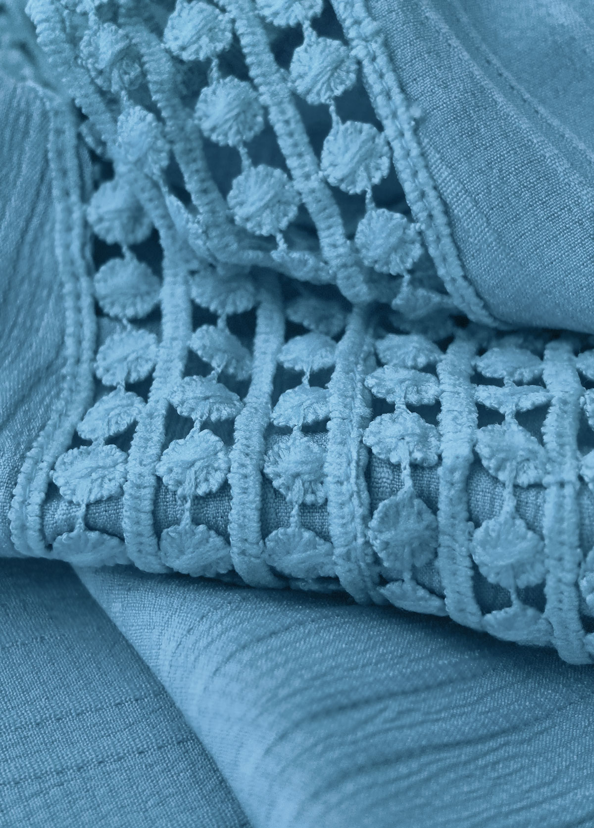 Dusty Blue Embroidery A Line Sleeveless V Neck Dress | picture 