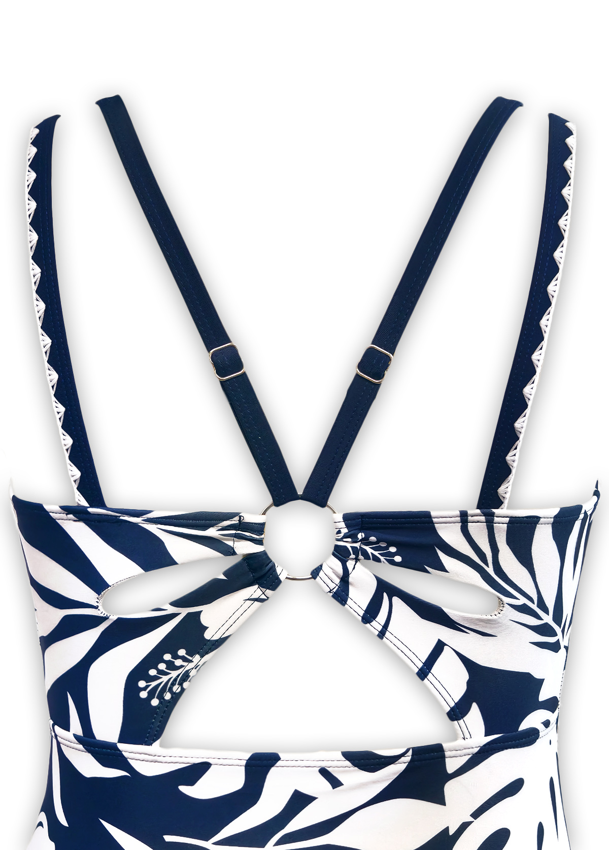 Circular Ring Floral Print Navy One Piece Swimwear | picture 