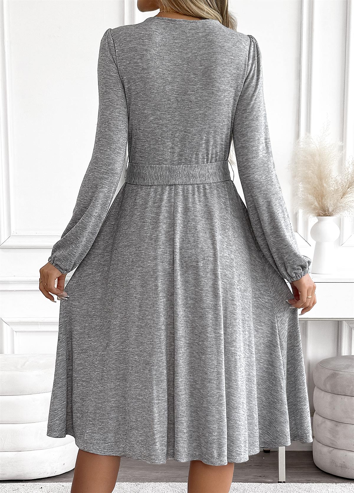 Light Grey Marl Tummy Coverage Belted Long Sleeve Dress | picture 
