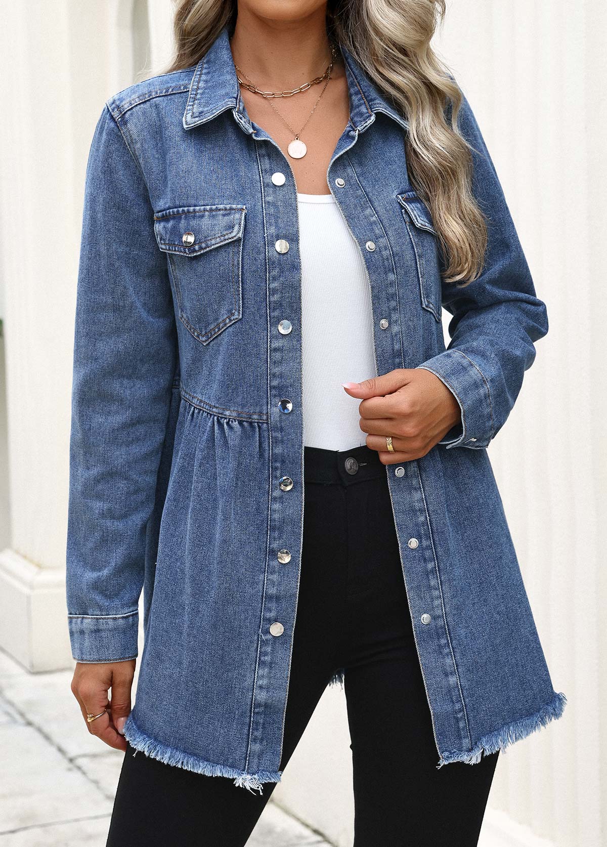 Denim Blue Tummy Coverage Long Sleeve Coat | picture 