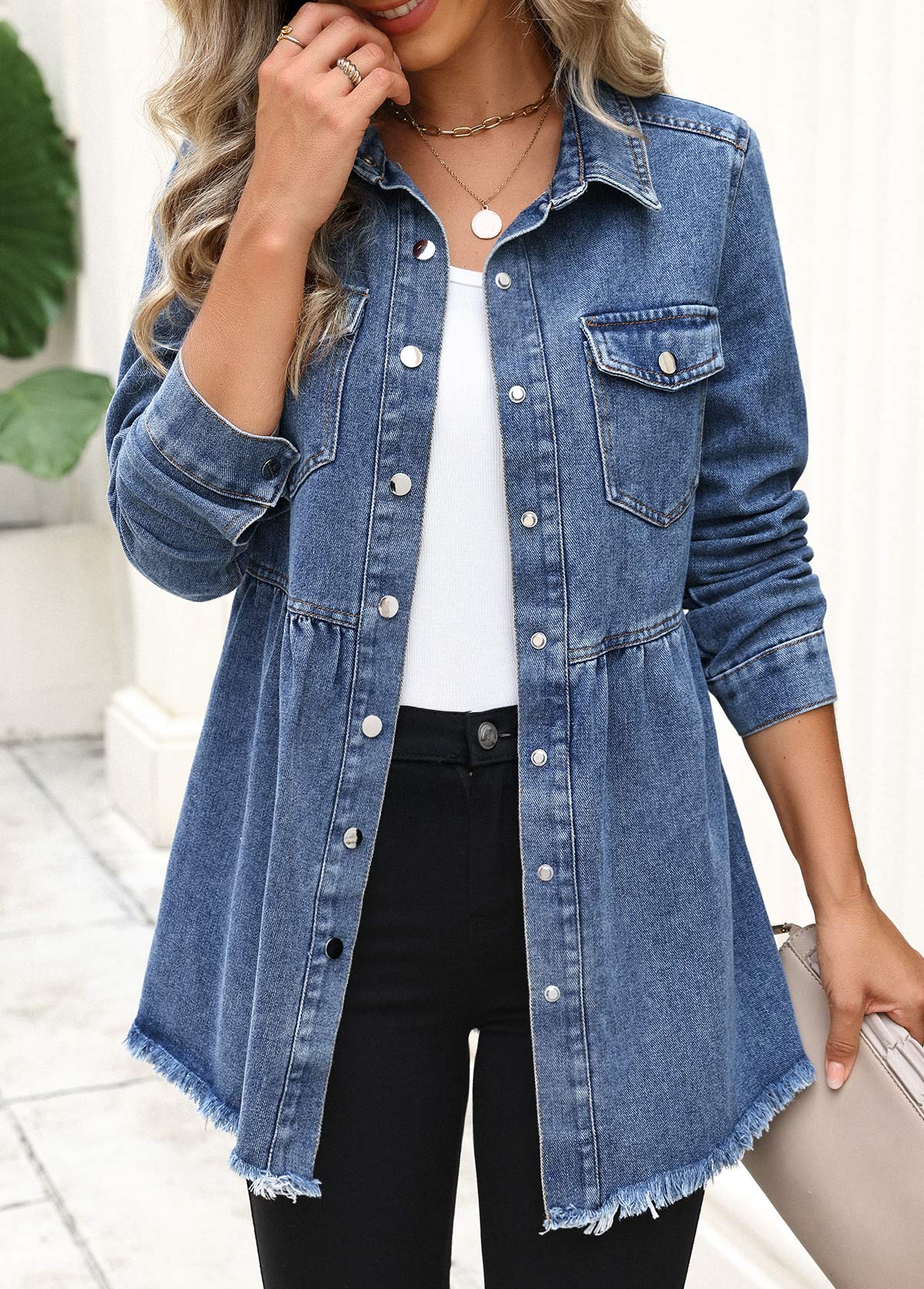 Denim Blue Tummy Coverage Long Sleeve Coat | picture 