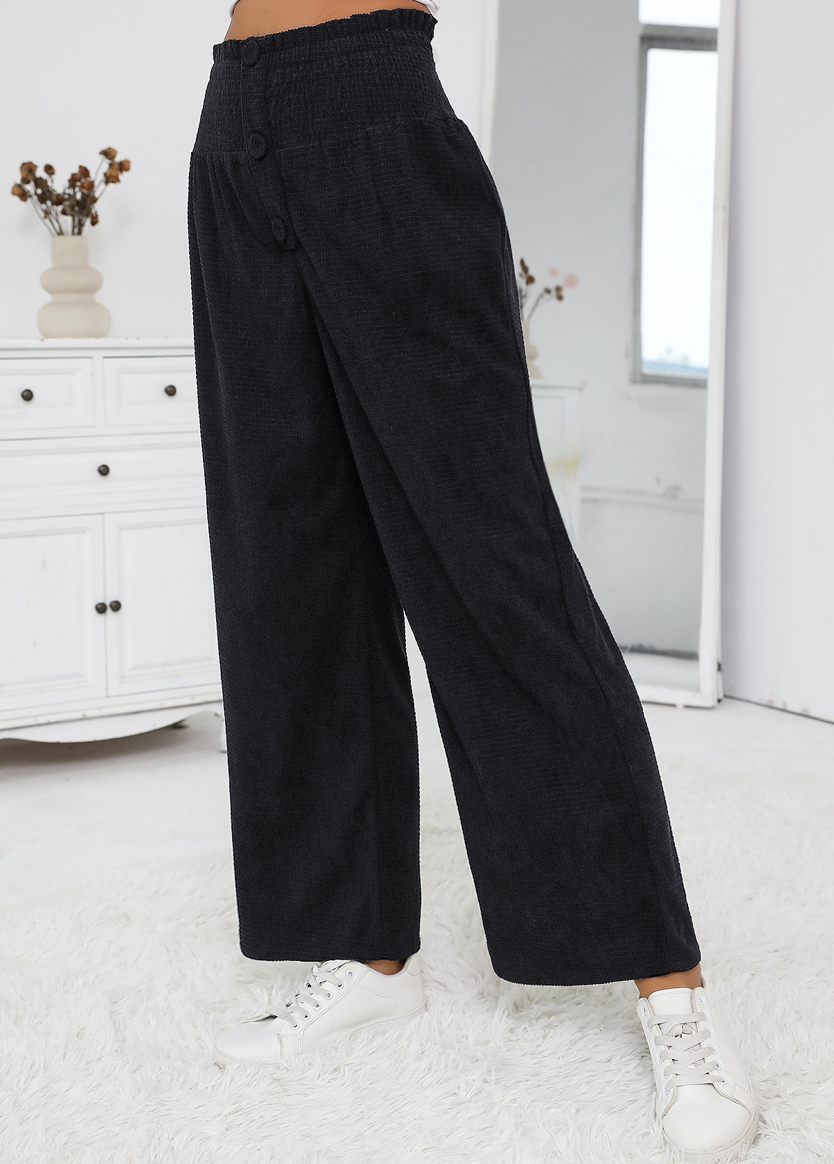 Black Wide Leg Elastic Waist High Waisted Pants | picture 