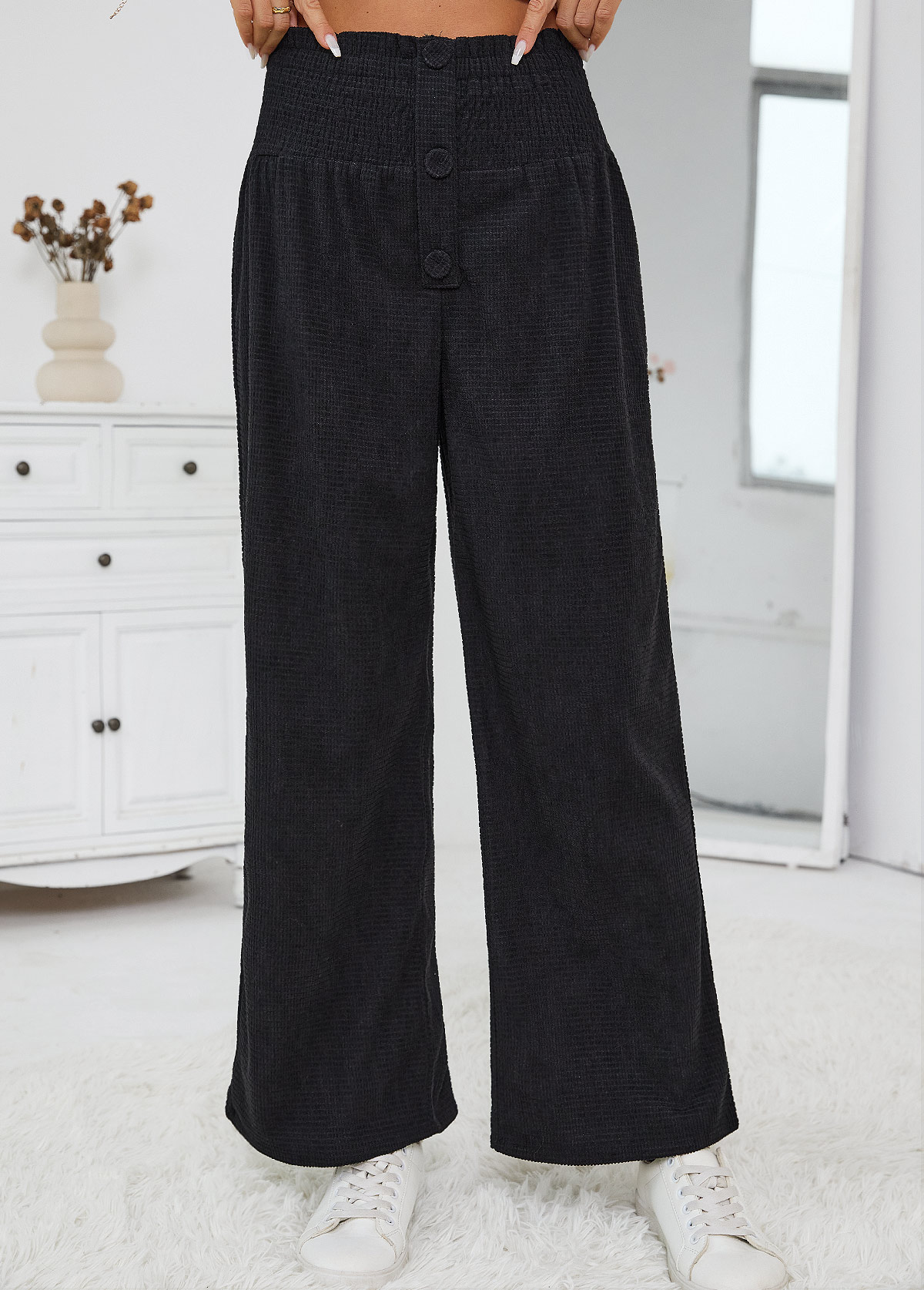Black Wide Leg Elastic Waist High Waisted Pants | picture 