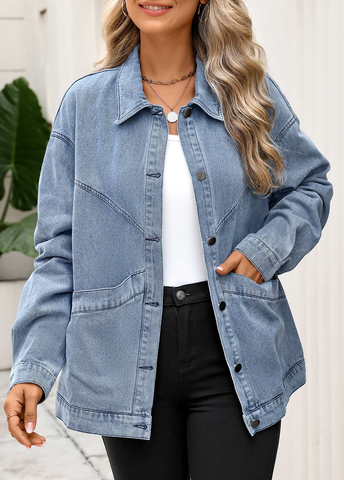 Denim Blue Tummy Coverage Long Sleeve Coat | picture 