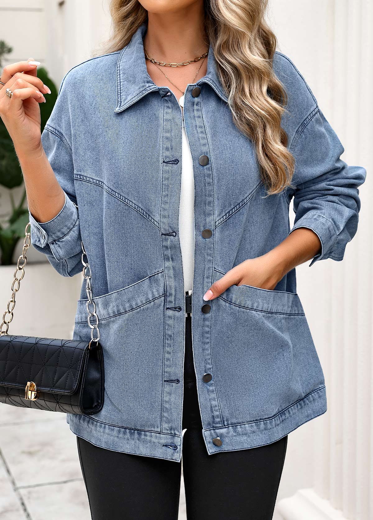Denim Blue Tummy Coverage Long Sleeve Coat | picture 