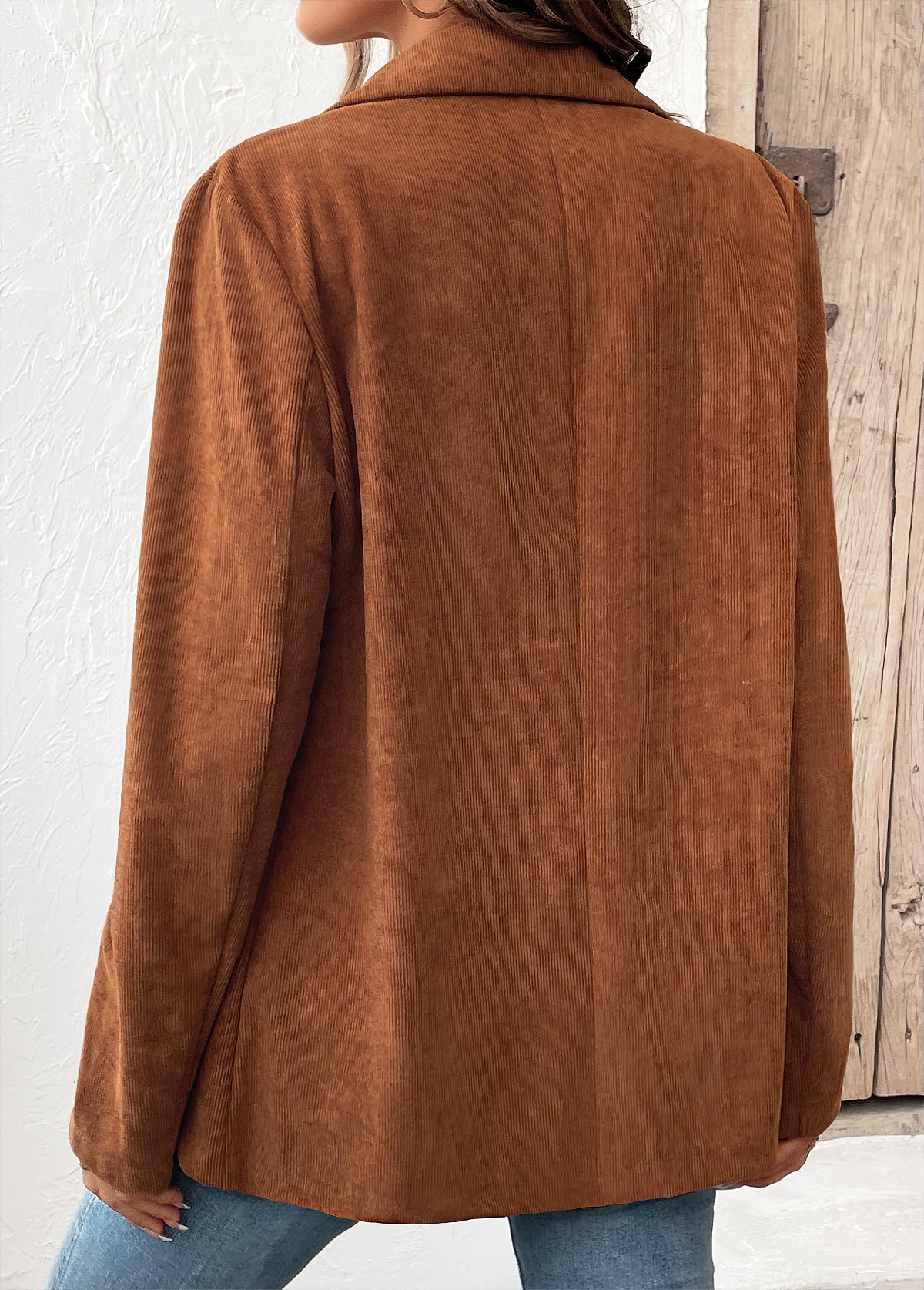 Dark Camel Tummy Coverage Long Sleeve Lapel Coat | picture 