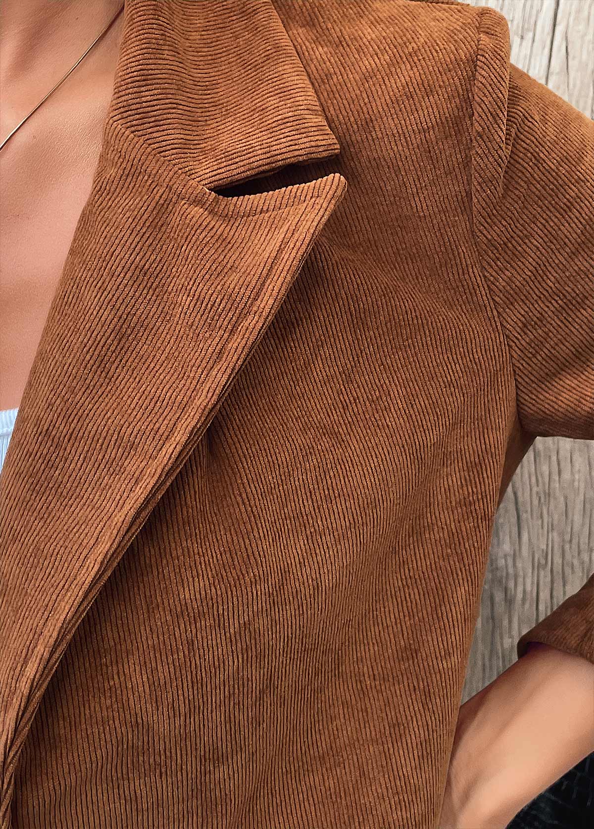 Dark Camel Tummy Coverage Long Sleeve Lapel Coat | picture 