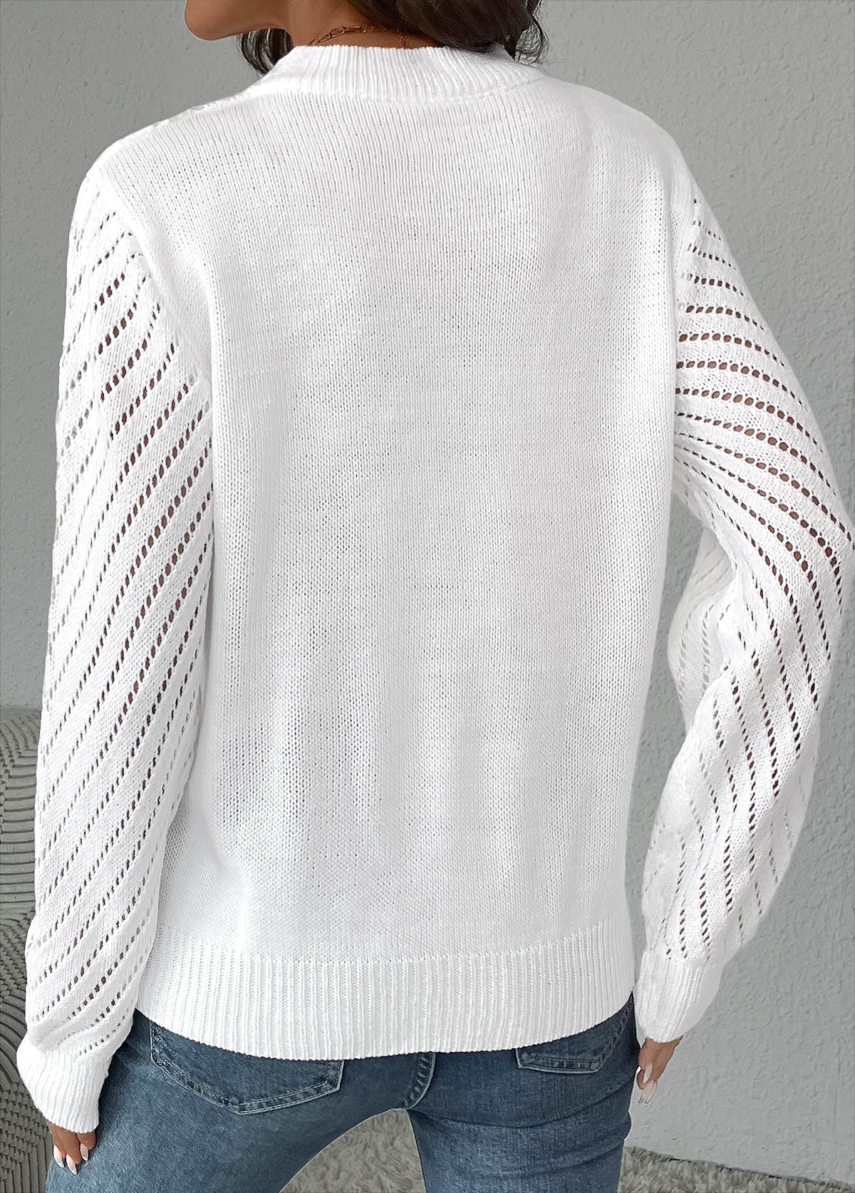 White Long Sleeve Round Neck Sweater | picture 