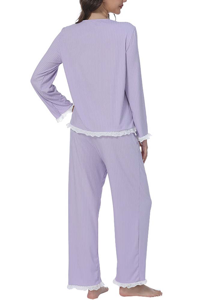 Purple Long Sleeve Round Neck Lounge Top and Pants | picture 