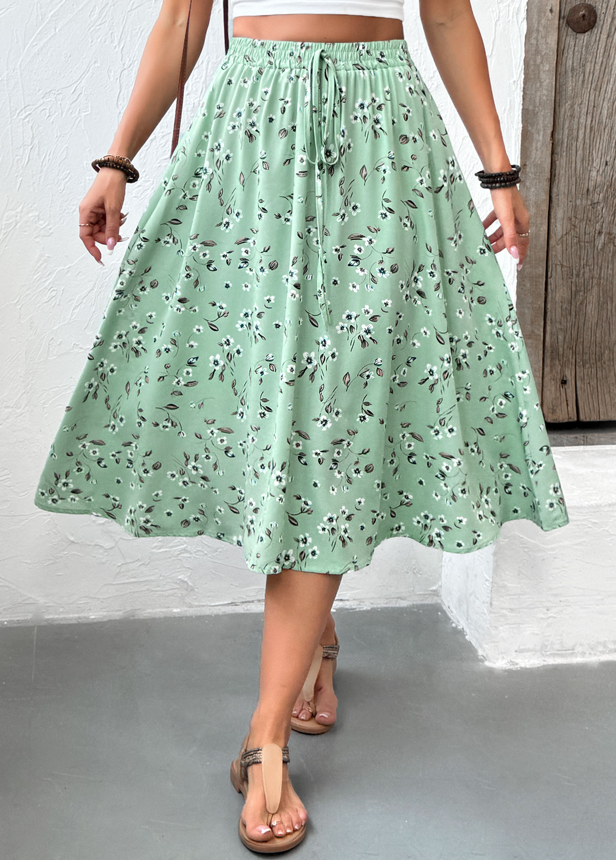 Sage Green Ditsy Floral Print A Line Skirt | picture 