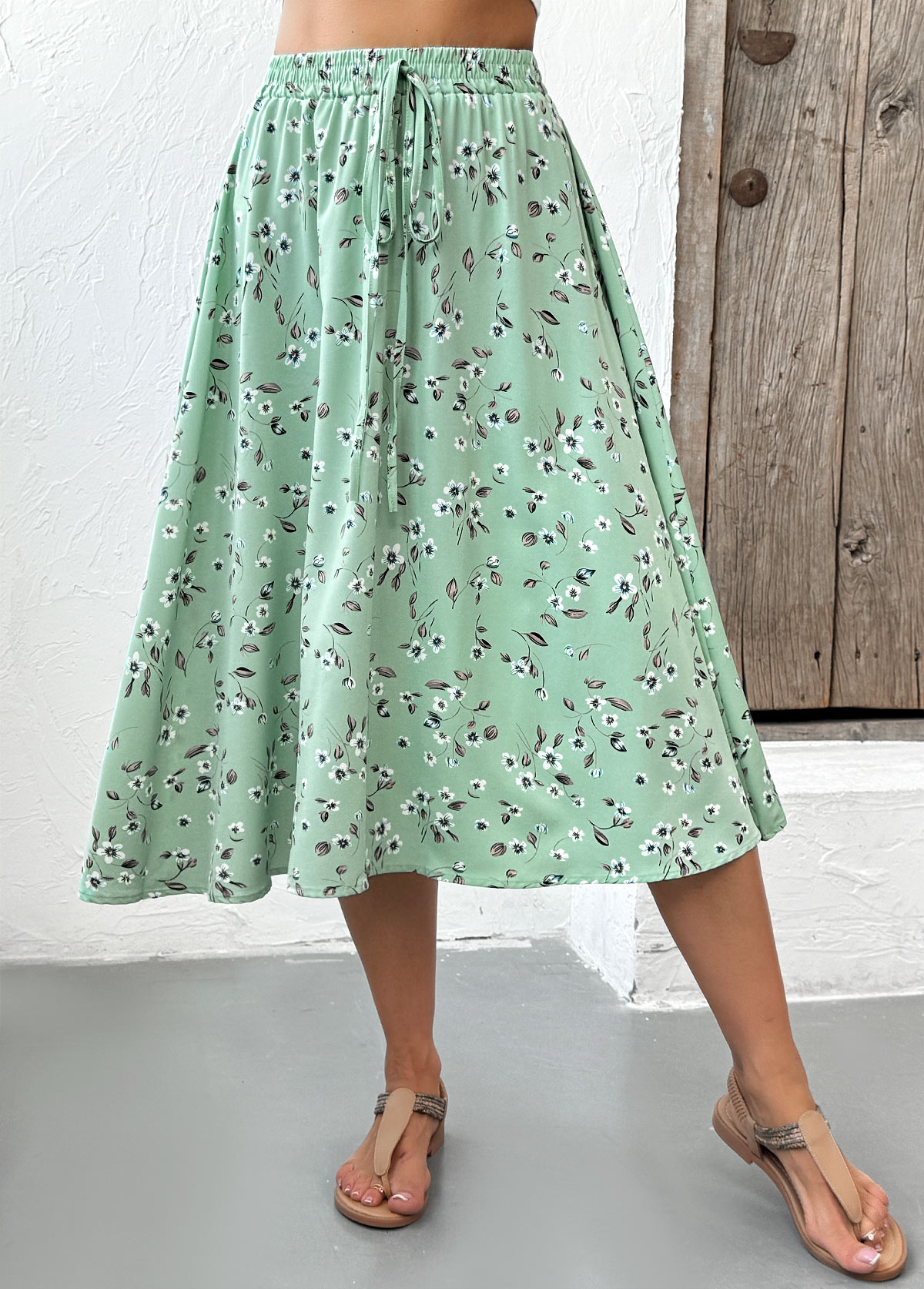 Sage Green Ditsy Floral Print A Line Skirt | picture 