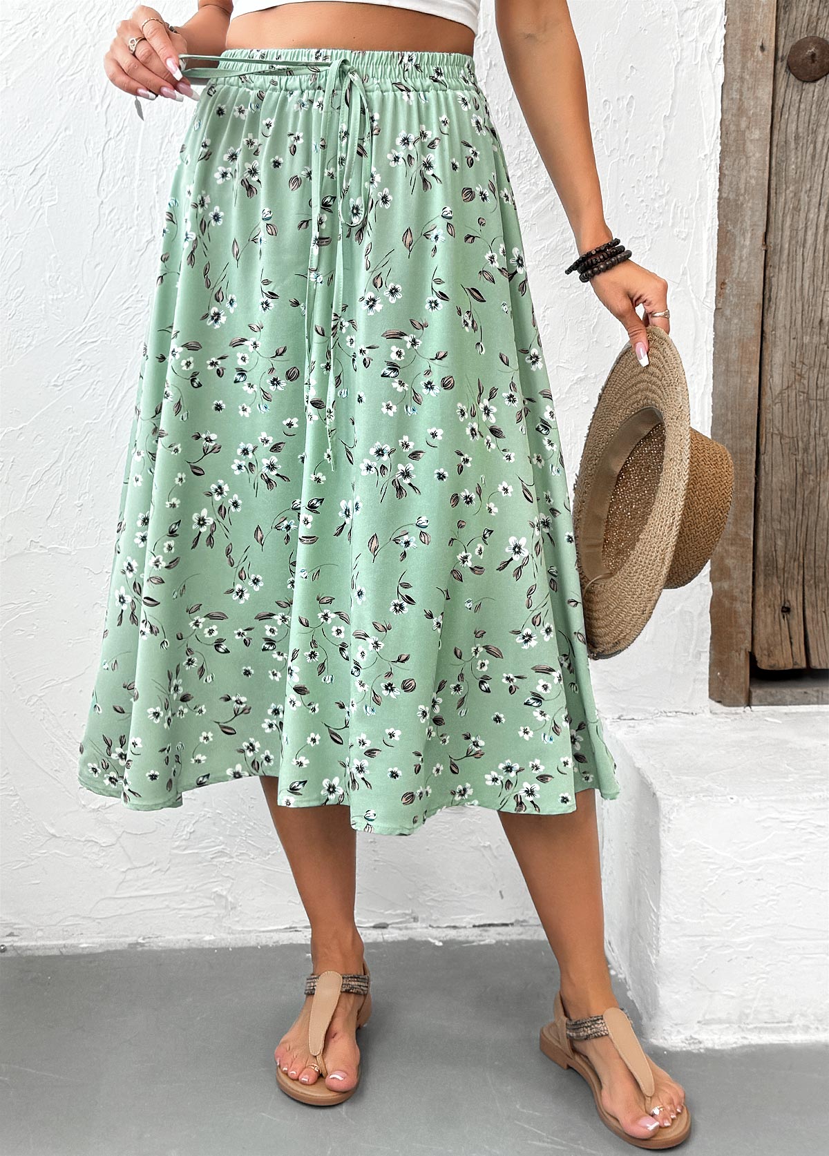 Sage Green Ditsy Floral Print A Line Skirt | picture 