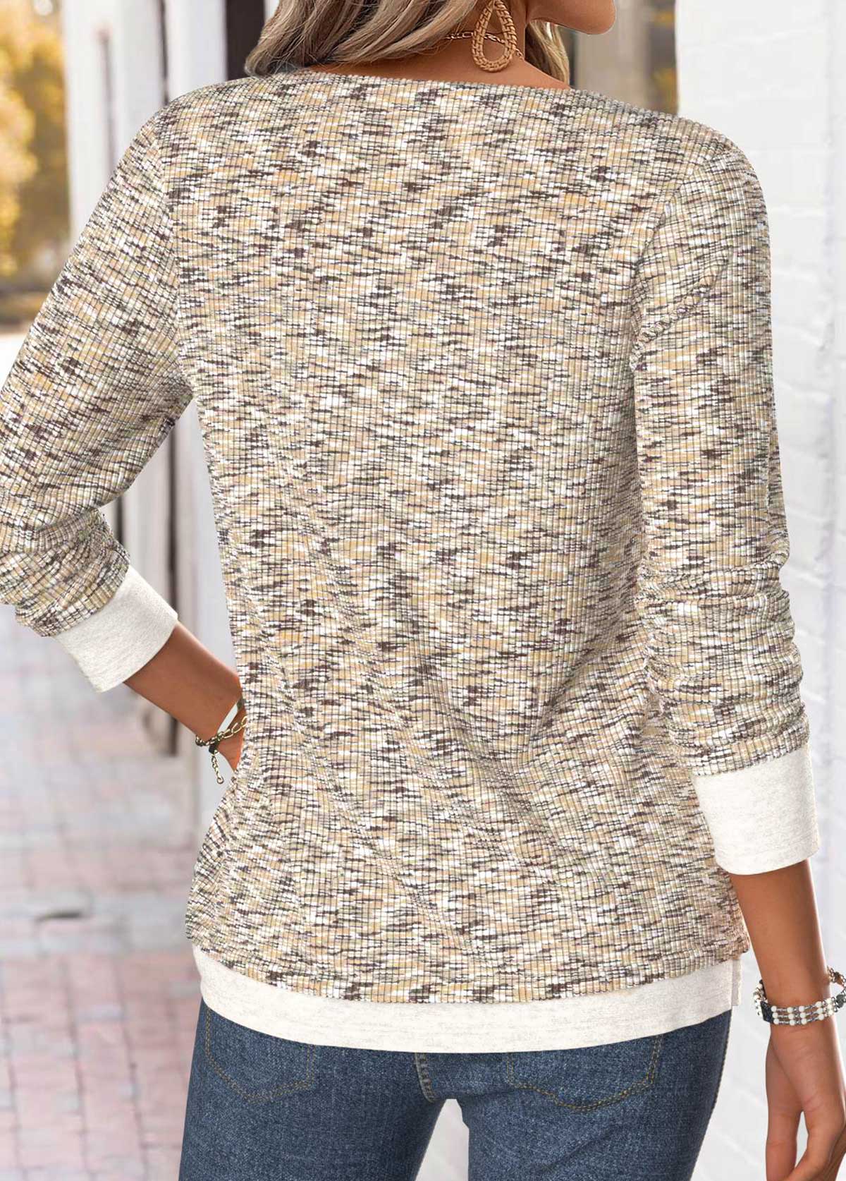 Light Camel Long Sleeve V Neck T Shirt | picture 