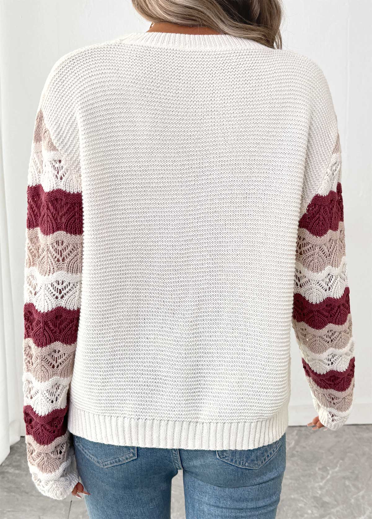 White Long Sleeve Round Neck Sweater | picture 