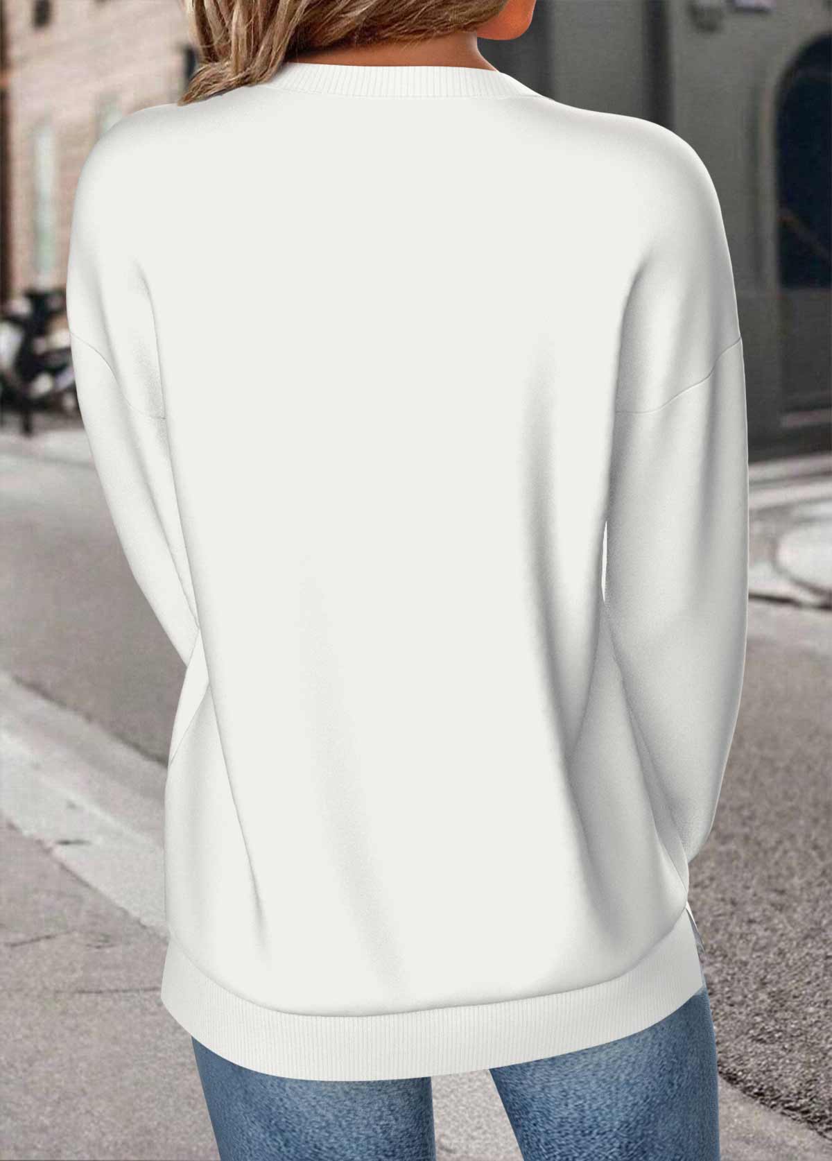 White Long Sleeve Round Neck Sweatshirt | picture 