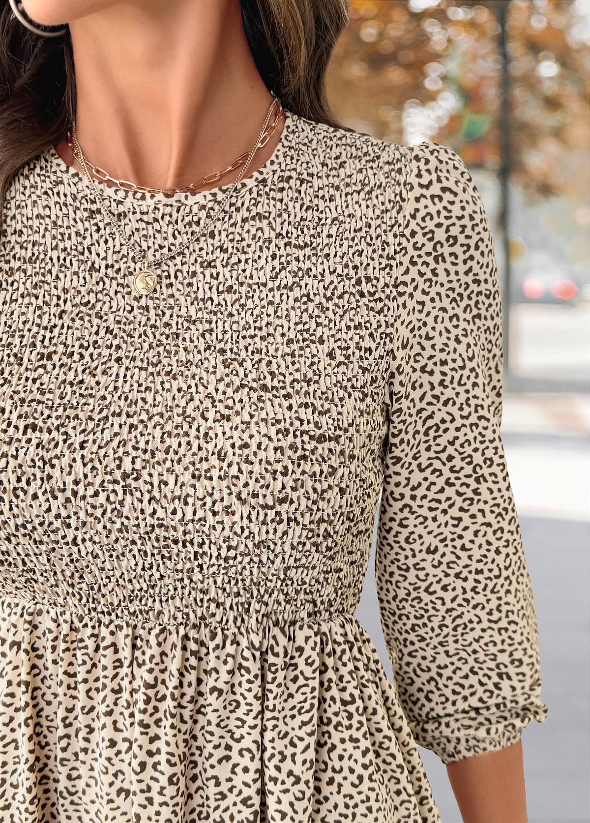 Light Coffee Tummy Coverage Leopard Long Sleeve Dress | picture 