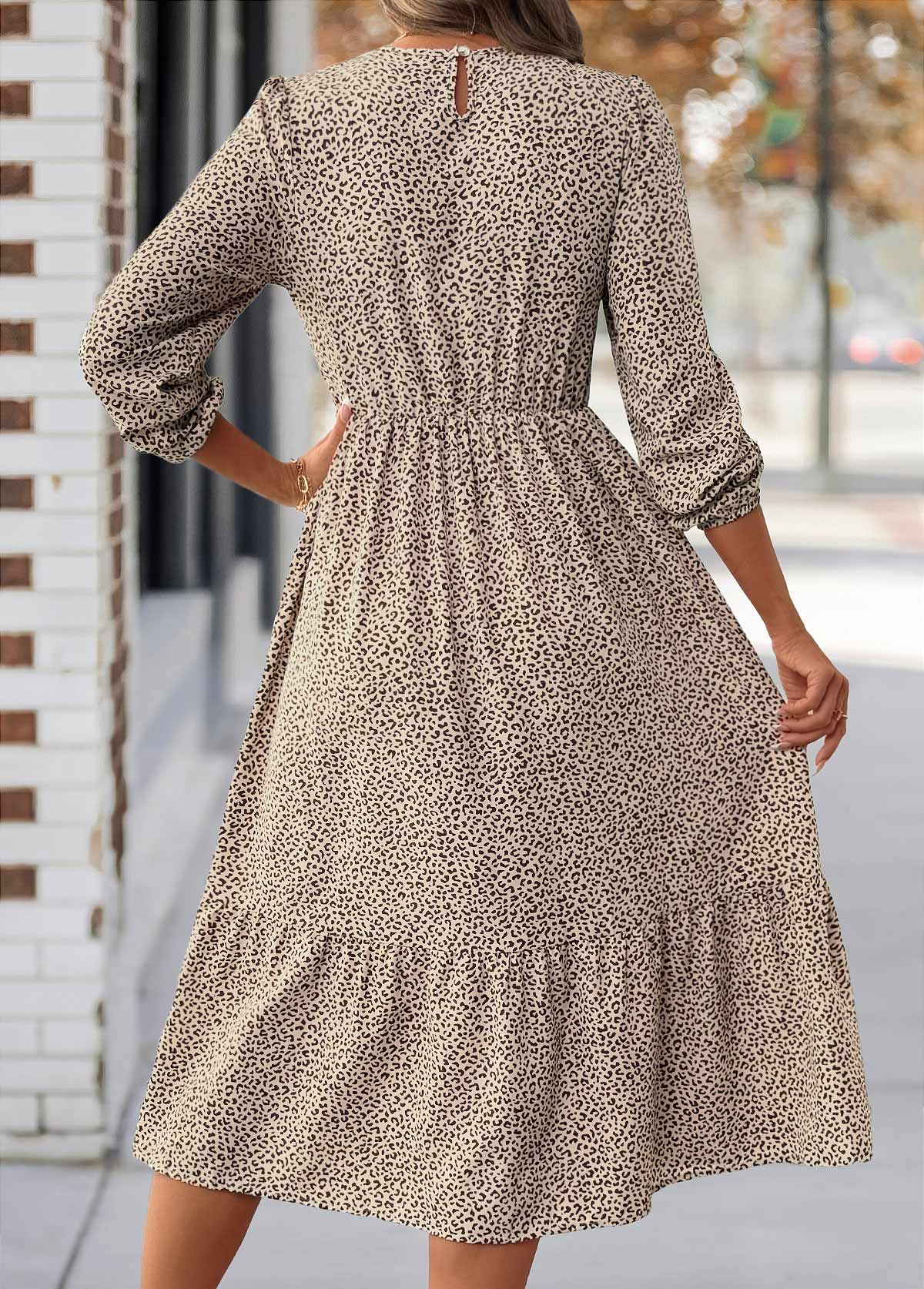 Light Coffee Tummy Coverage Leopard Long Sleeve Dress | picture 