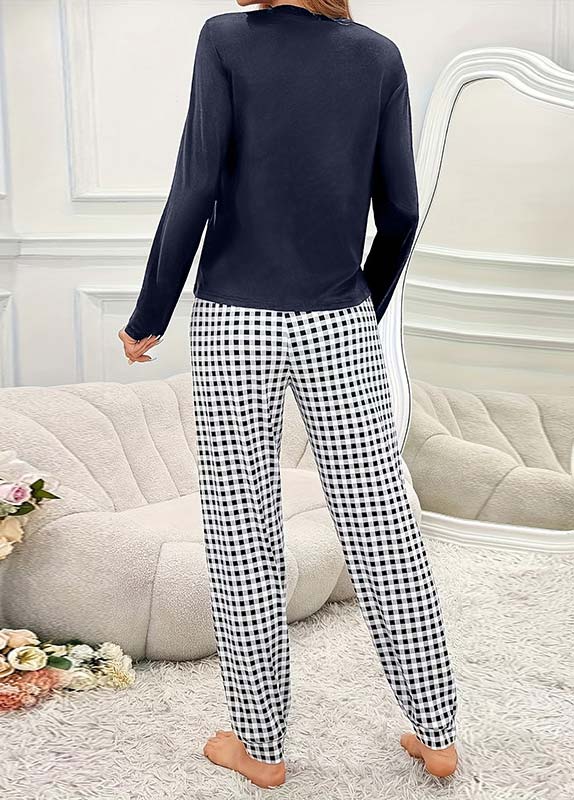 Navy Plaid Long Sleeve Lounge Top and Pants | picture 