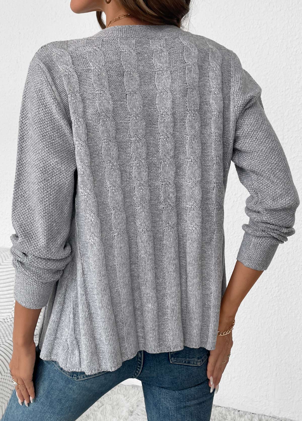 Grey Tummy Coverage Long Sleeve Round Neck Cardigan | picture 