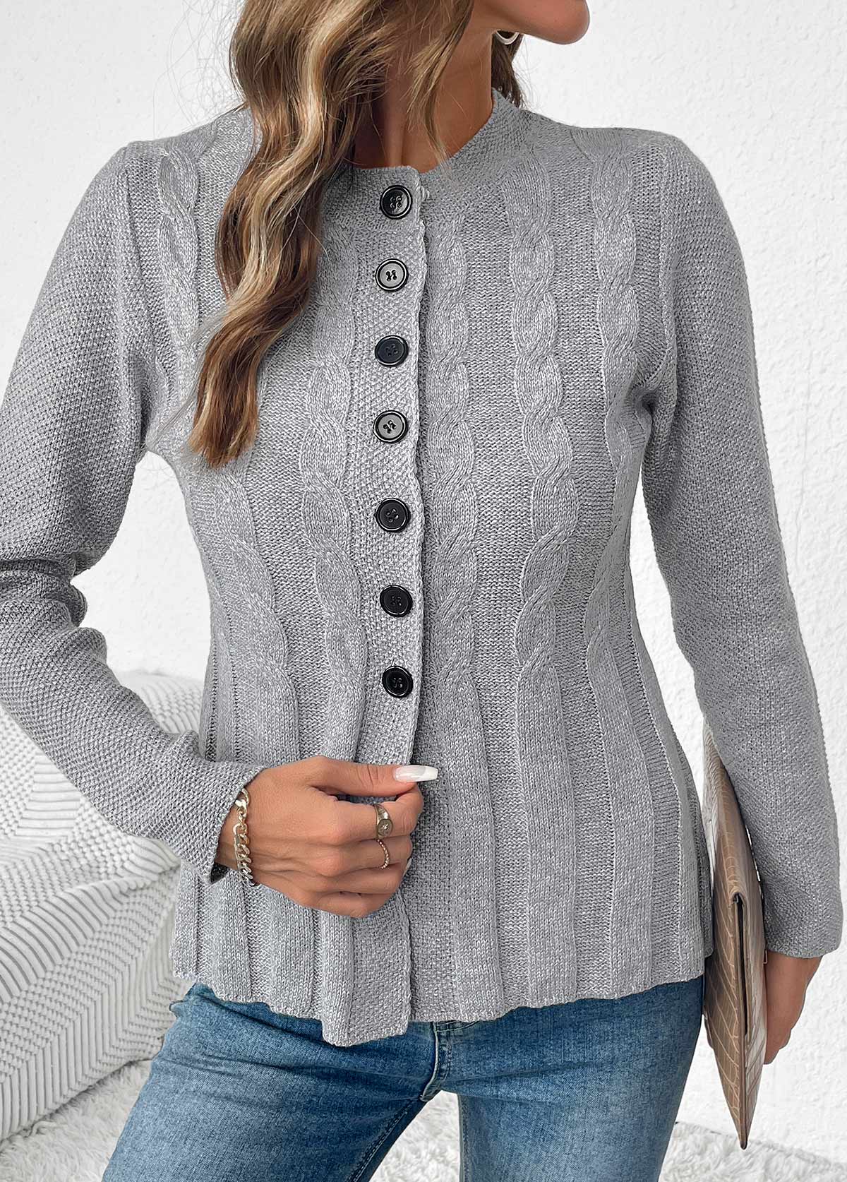 Grey Tummy Coverage Long Sleeve Round Neck Cardigan | picture 
