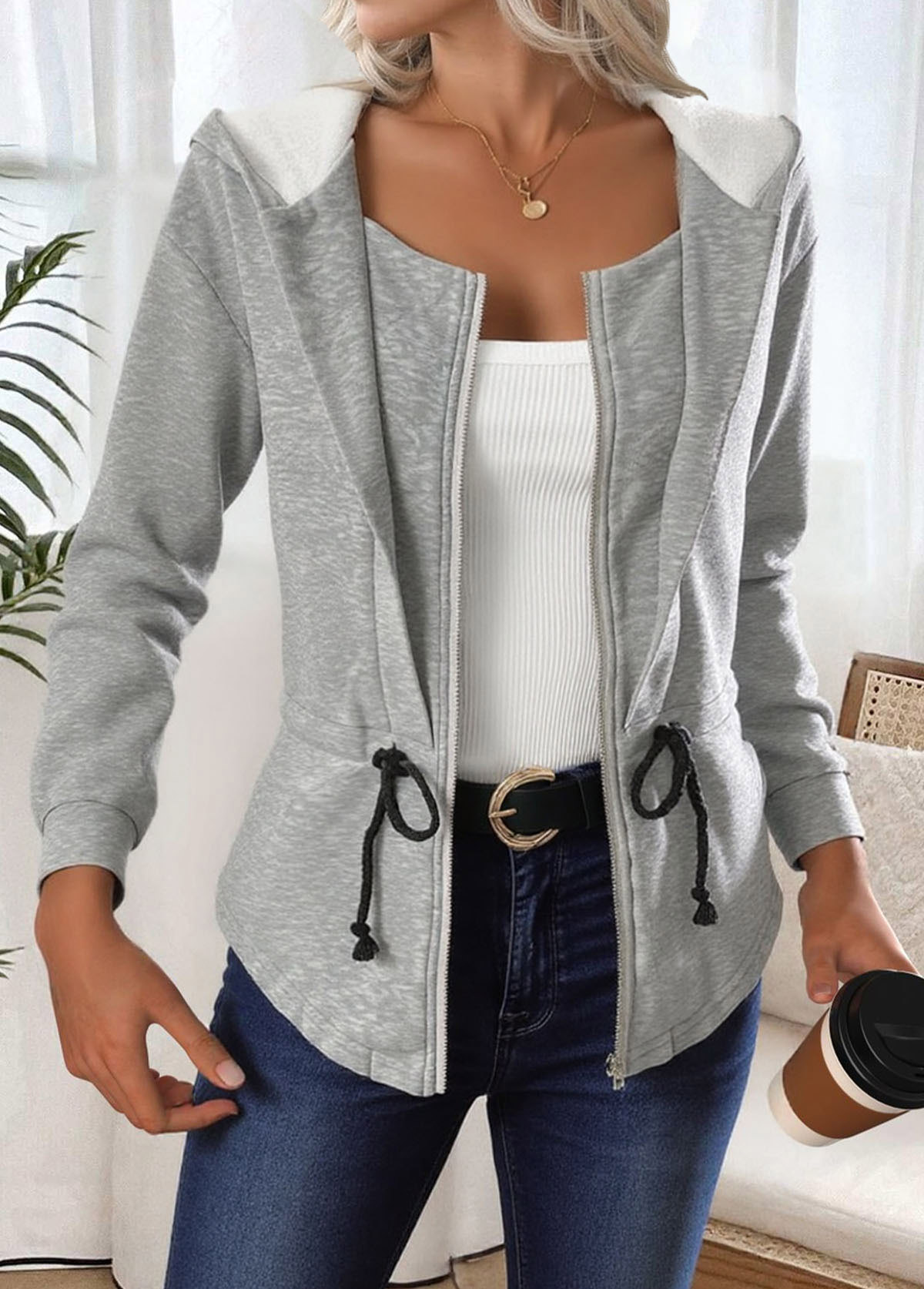 Light Grey Marl Tummy Coverage Long Sleeve Track Jacket | picture 
