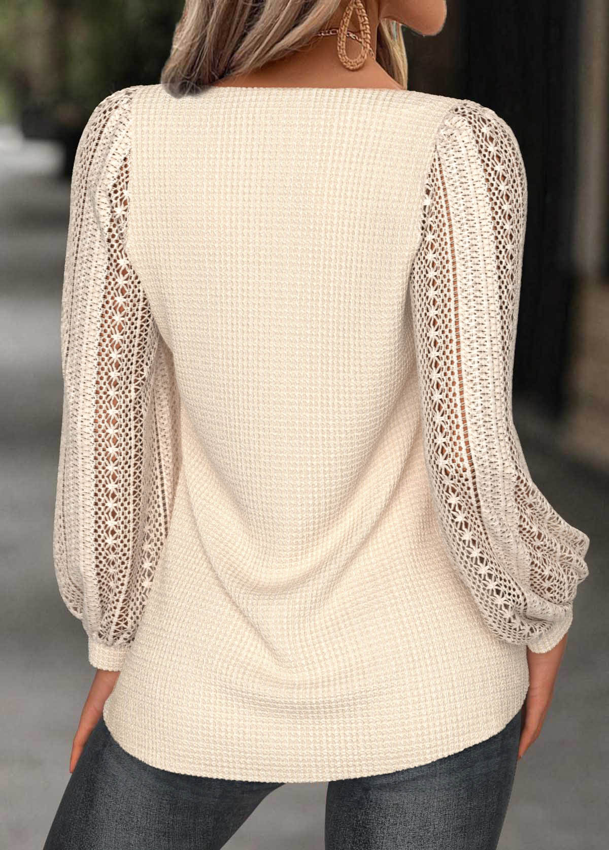 Beige Long Sleeve Heart Collar T Shirt | picture 