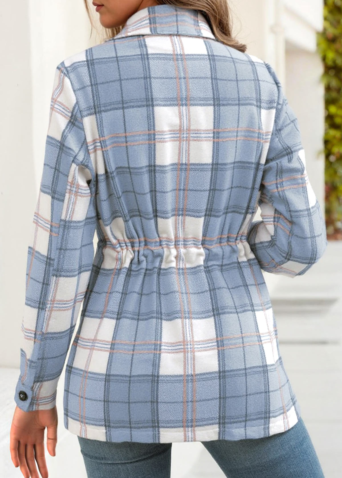 Light Blue Tummy Coverage Plaid Long Sleeve Shirt | picture 