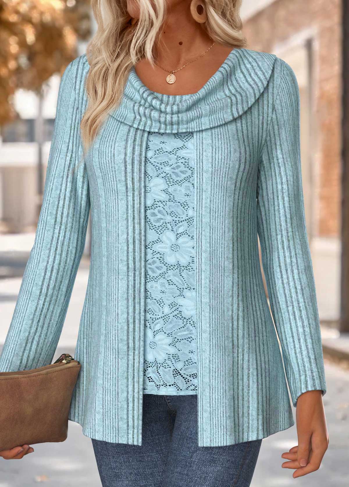 Dusty Blue Long Sleeve Fake Two Piece Twinset | picture 