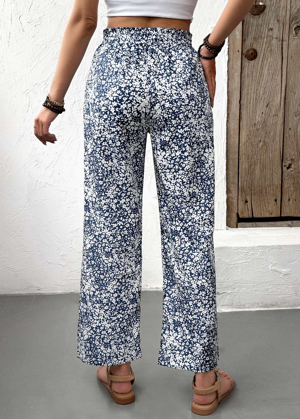 Light Blue Ditsy Floral Print Straight Leg Pants | picture 