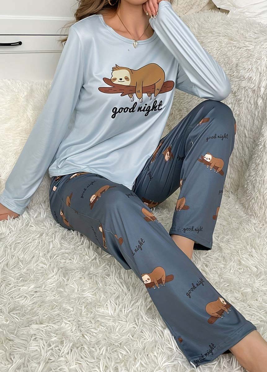 Dusty Blue Animal Print Lounge Top and Pants | picture 