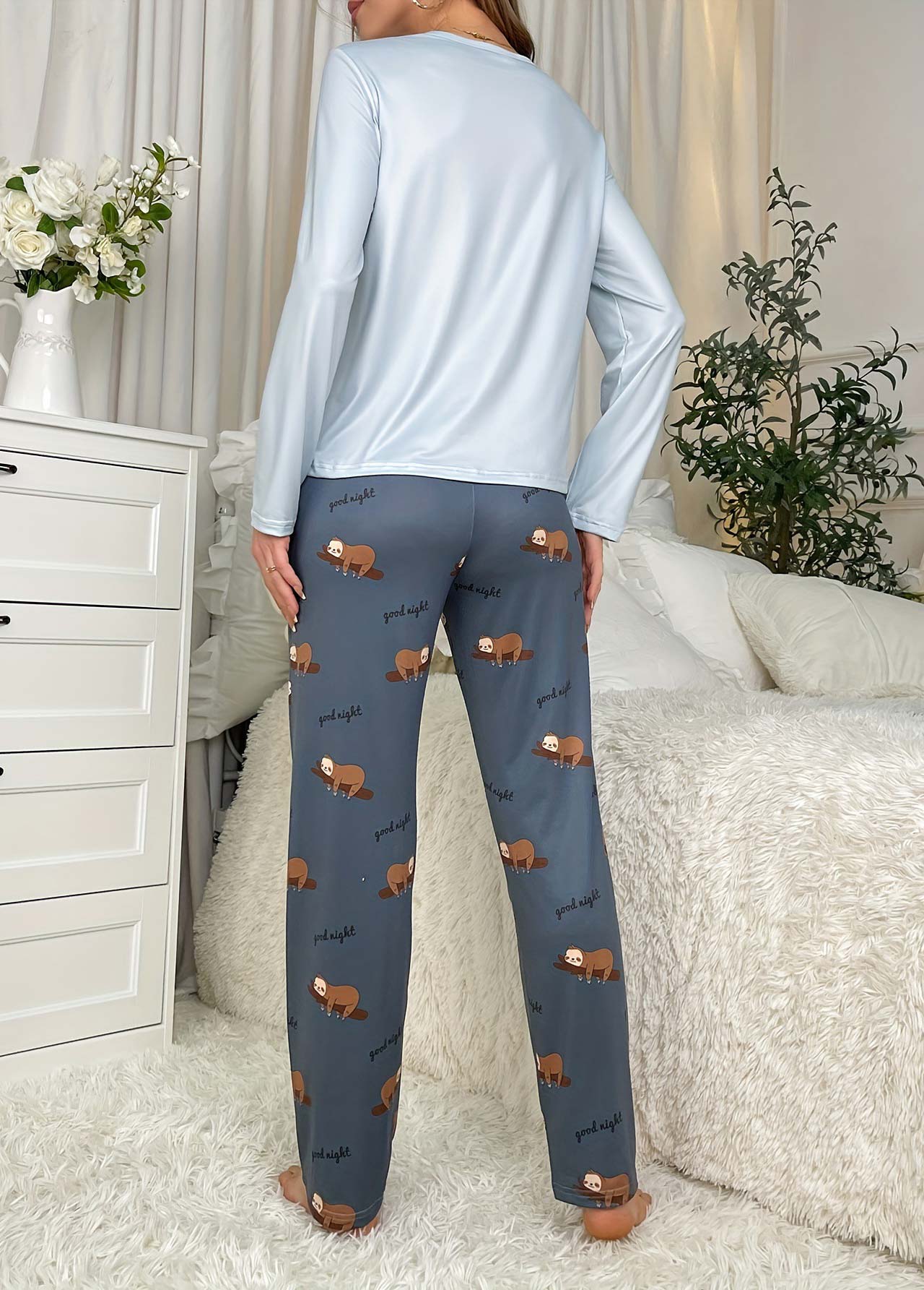 Dusty Blue Animal Print Lounge Top and Pants | picture 