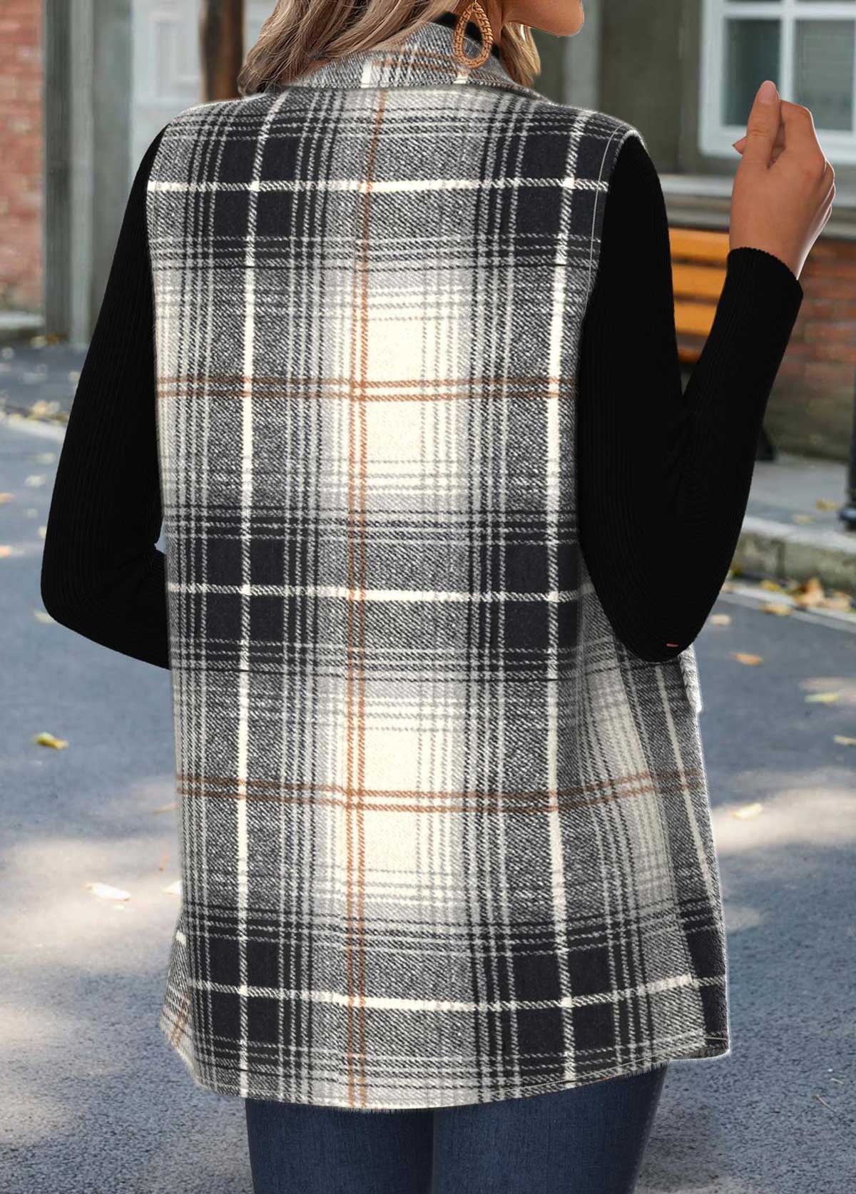 Black Tummy Coverage Plaid Sleeveless Lapel Waistcoat | picture 