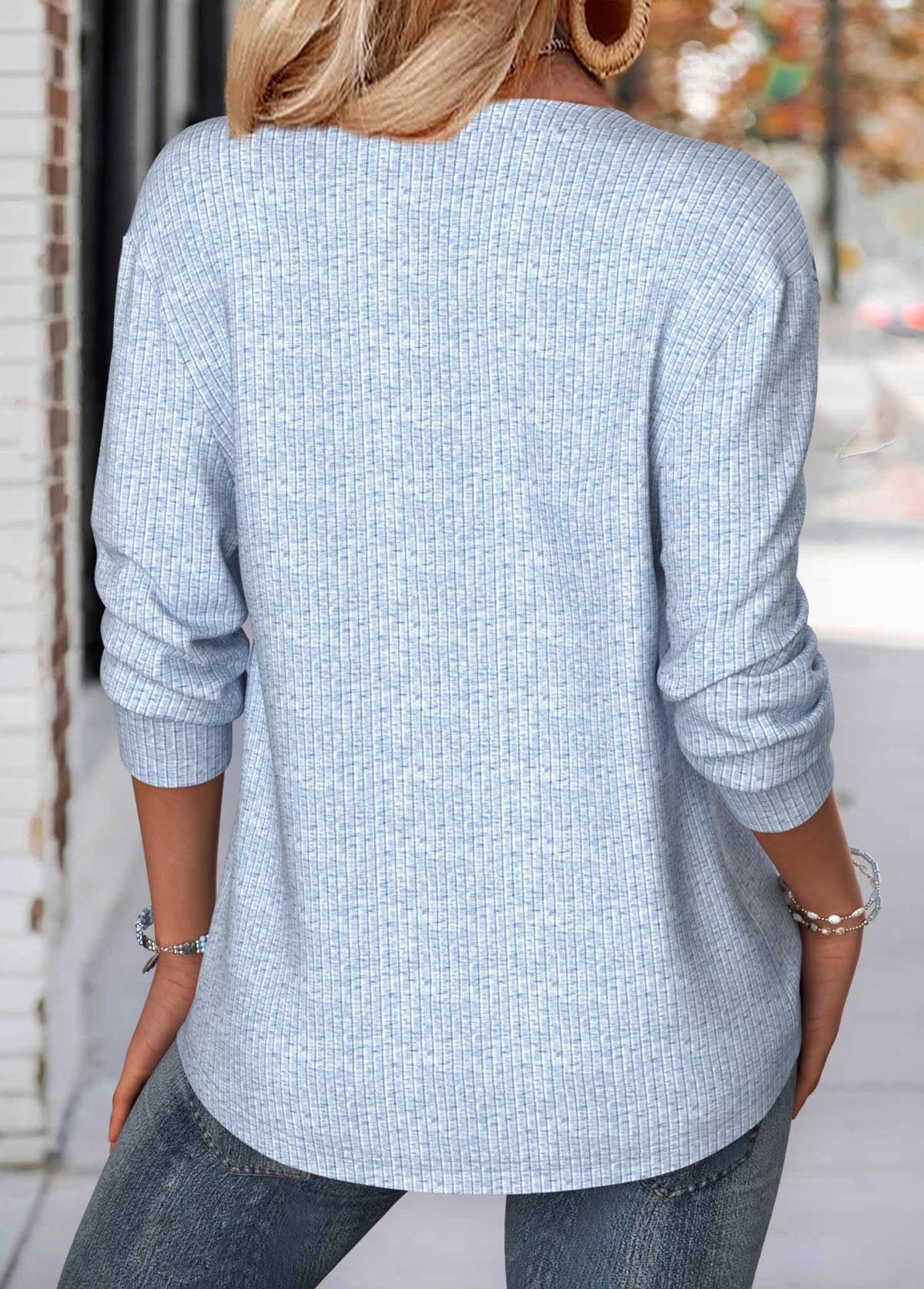 Light Blue Tummy Coverage Plaid Long Sleeve Sweatshirt | picture 