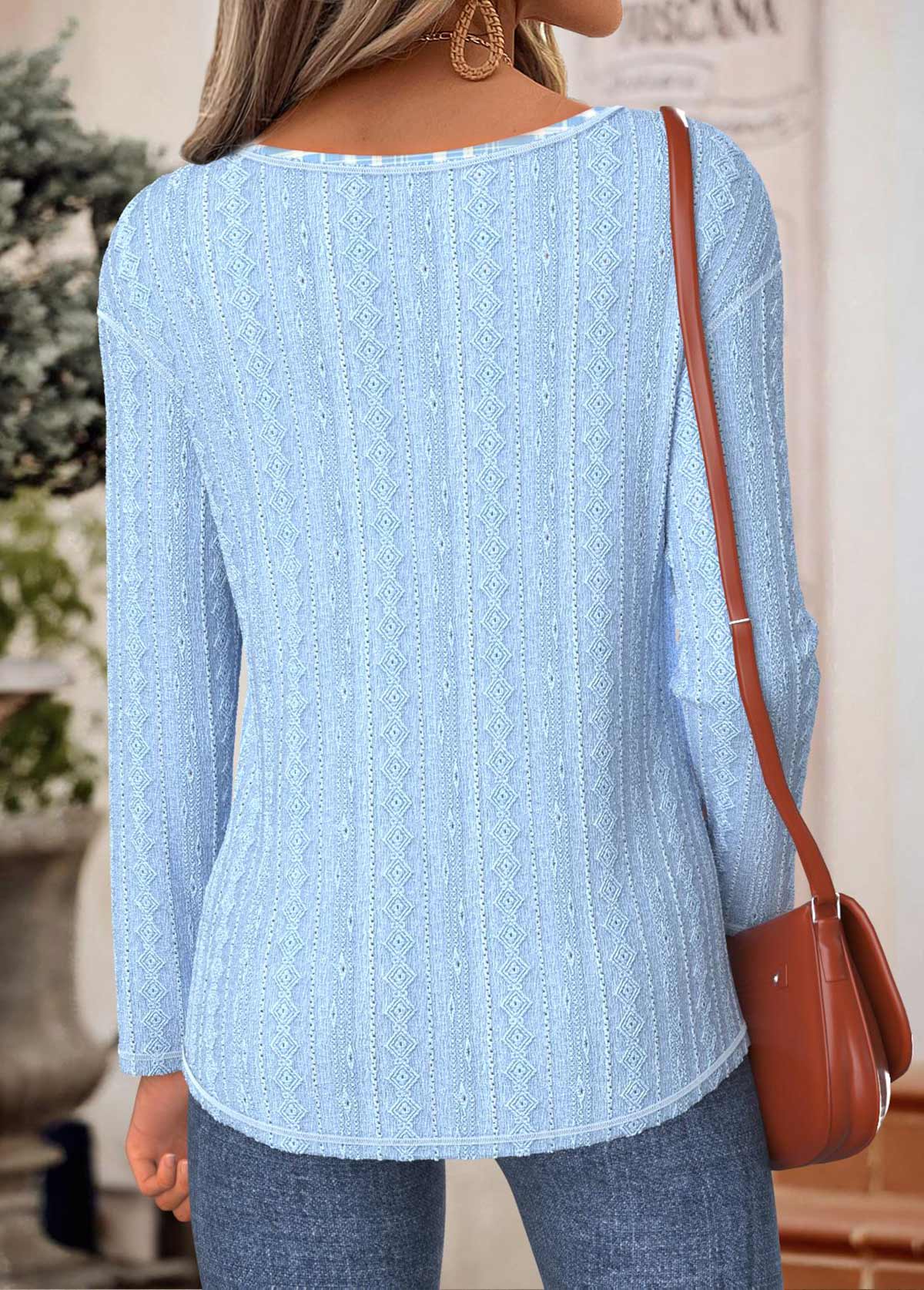 Light Blue Tummy Coverage Plaid Long Sleeve T Shirt | picture 